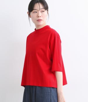 クールタッチ天竺 6分袖クロップドTee(レッド-F)