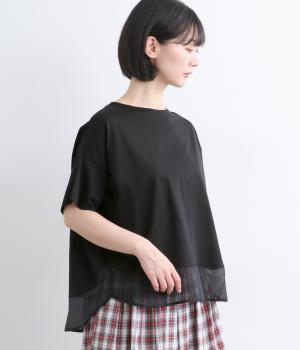 クールタッチ天竺 切替えラウンドTee(ブラック-F)
