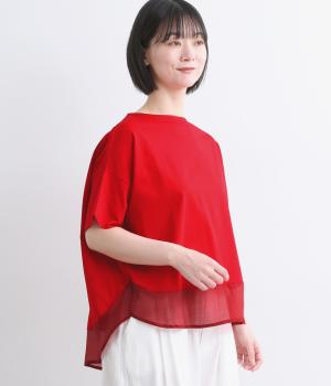 クールタッチ天竺 切替えラウンドTee(レッド-F)