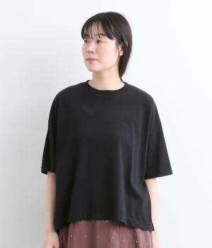 USAコットン　クロップドフレアTee(ブラック-1)