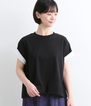 マルチファンクション天竺　袖W裾ドロストTee(ブラック-1)