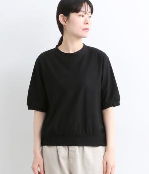 ライトジャカード天竺　5 分袖ぽわんTee(ブラック-1)