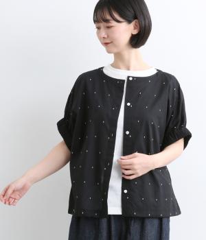 ドビードットローン　袖ギャザー2wayカーディガン(ブラック-1)