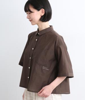 シアーコットンテンセル　クロップド刺繍シャツ(ブラウン-1)