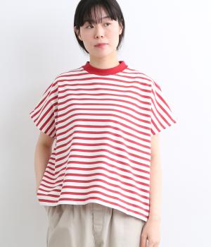 【A.U.G. relaxing】コットン天竺ワイドフレンチTee(オフ×レッド-1)