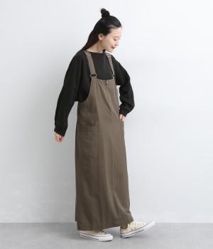 カルゼフロントZIP細見えジャンパースカート(ダークカーキ-F)