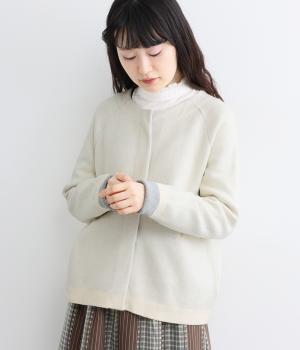 コットンダブルフェイス配色カーディガン（オフ・1）