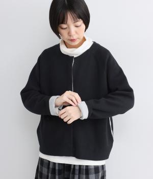 コットンダブルフェイス配色カーディガン（ブラック・1）