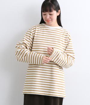 ボーダー クルーネックTシャツ　日本製（オフ×ベージュ・2）