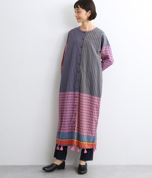 パワールームマドラスチェックワンピースドレス(ネイビー/ピンク-ONESIZE)