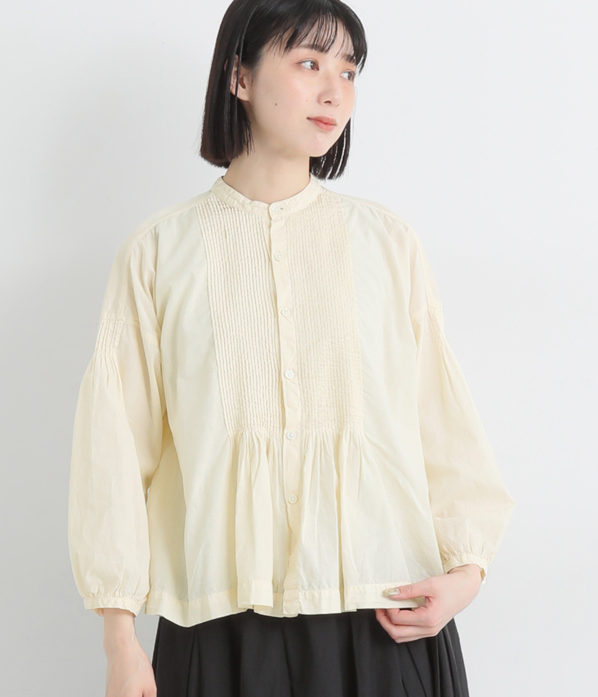 フェアトレードコットンピンタックシャツ(アイボリー-ONESIZE)