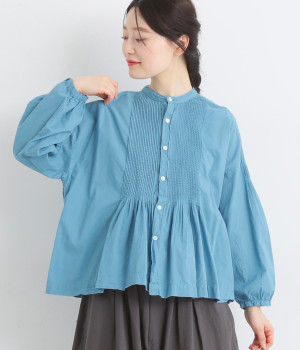 フェアトレードコットンピンタックシャツ(ブルー-ONESIZE)