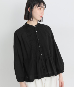 フェアトレードコットンピンタックシャツ(ブラック-ONESIZE)