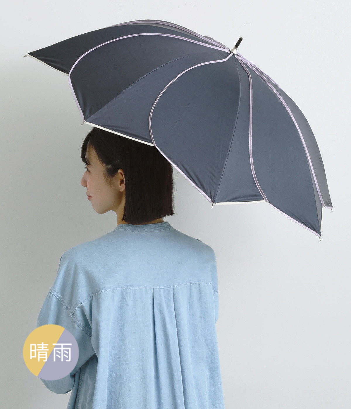 PUバイカラーパイピング　晴雨兼用長傘(ネイビー-ONESIZE)