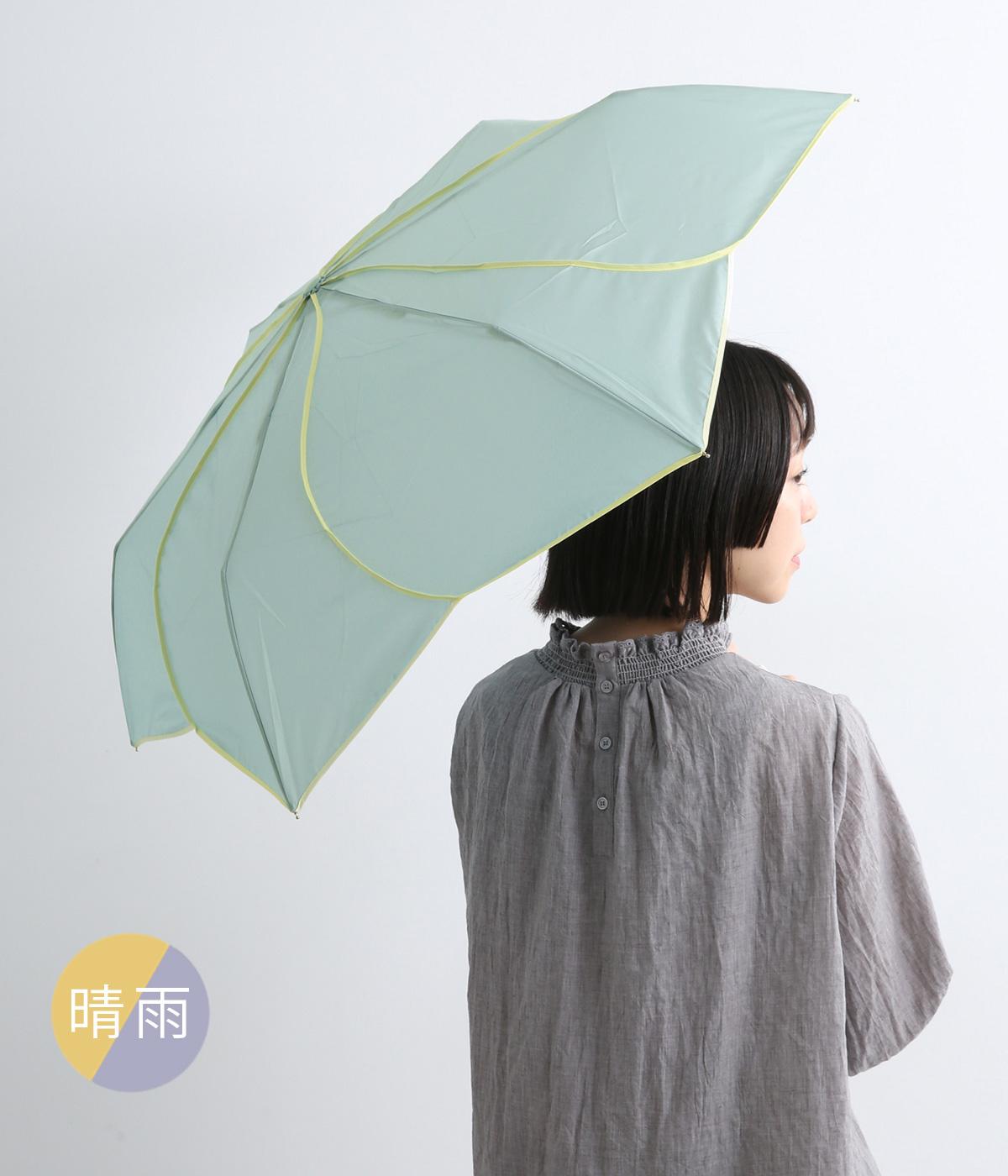 バイカラーパイピング　ミニ　折りたたみ傘(グリーン-F)