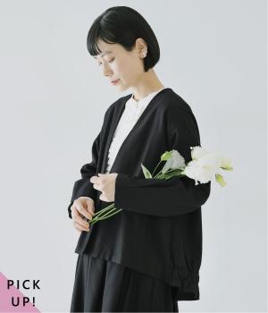 コットンレーヨンノーカラージャケット(ブラック-F)