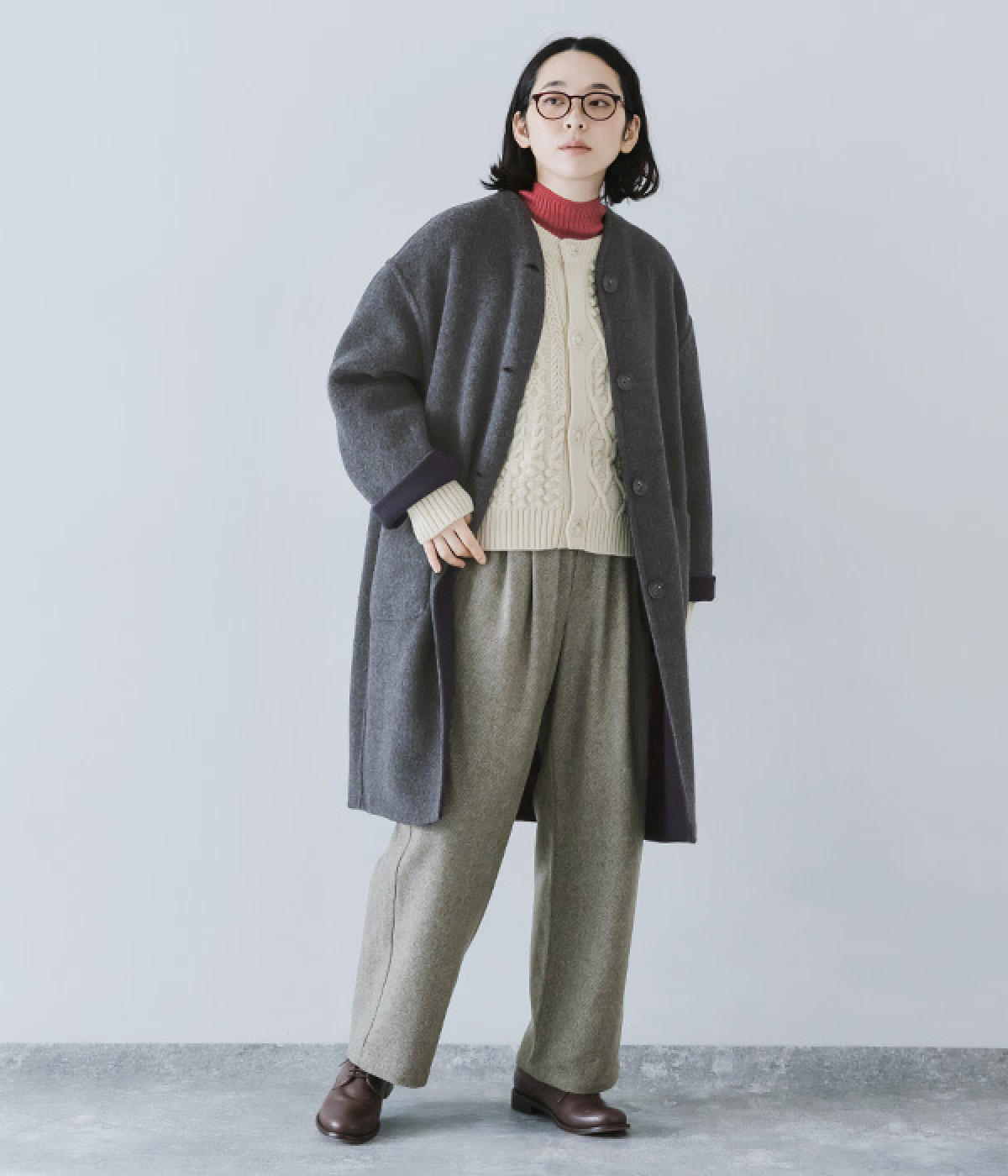 リバーシブル　カラーレスコート(ダークネイビー×トップチャコール-ONESIZE)