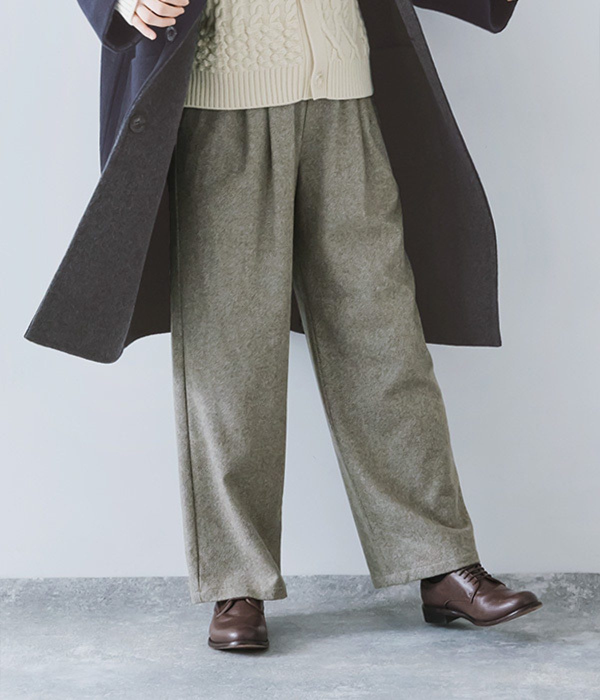 ウールフェルティングフランネル　ELASTIC パンツ(カーキシャンブレー-ONESIZE)