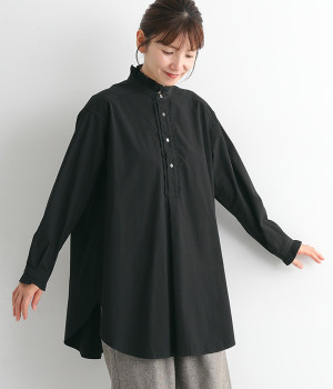 ラッフルロングシャツ(ブラック-ONESIZE)