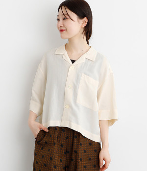 リネンレーヨン　開襟シャツ(アイボリー-ONESIZE)
