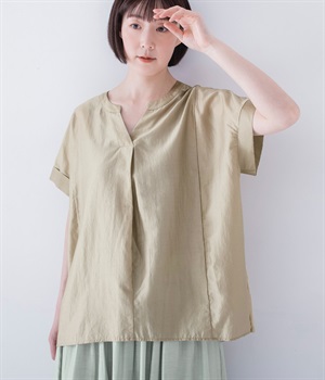 モダール天竺スキッパーブラウス(グレージュ-ONESIZE)