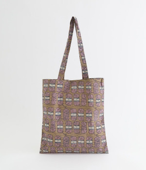 キャンブリック毛糸玉プリント　エコバッグ(モカ-ONESIZE)