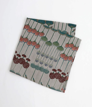 コットンボイルラインフラワープリントバンダナハンカチ(グレージュ-ONESIZE)