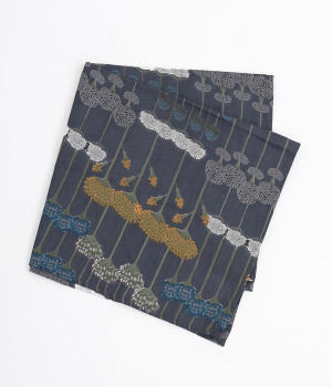 コットンボイルラインフラワープリントバンダナハンカチ(ネイビー-ONESIZE)