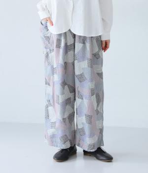 ライトボイル　ラフタッチ幾何学プリント　サイドワンポケットパンツ(ライトカーキ-ONESIZE)