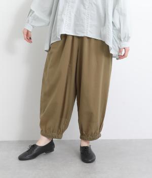 オーガニックコットンボイル無地　裾ゴムギャザーパンツ(モカ-ONESIZE)