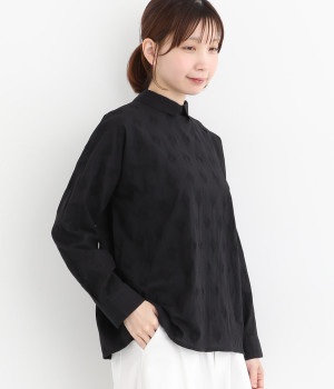 コットンキャンブリックジオメトリー刺繍2wayちび襟ブラウス(ブラック-ONESIZE)