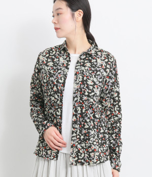 コットンボイルミストプリント　レギュラーシャツ(ブラック-ONESIZE)