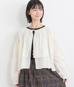 コットンボイル　クロップドギャザーカーディガン(エクリュ-ONESIZE)