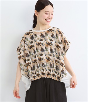 LightVoile kumoプリント前裾ギャザー変形プルオーバー(マスタード-ONESIZE)