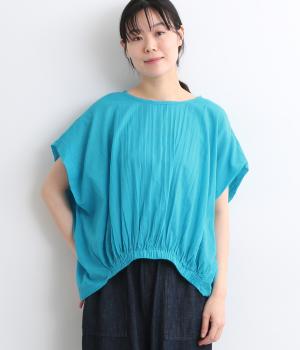 ライトボイル　前裾ギャザー変形プルオーバー(ターコイズ-ONESIZE)