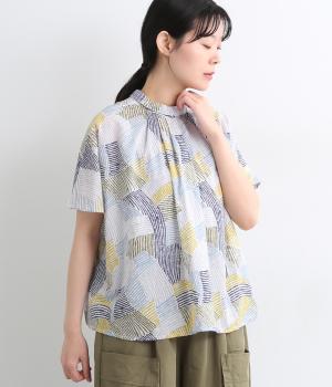 ライトボイル　ラフタッチ幾何学プリント2wayブラウス(オフホワイト-ONESIZE)