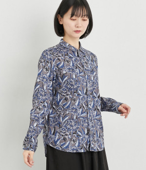 CottonVoil花柄プリントレギュラーシャツ(グレー-ONESIZE)