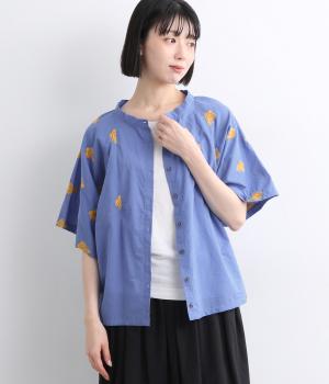 キャンブリック　アラベスク刺繍　スクエアスリーブプルオーバー(ブルー-ONESIZE)