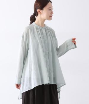 オーガニックコットンボイル無地　変形ヘムカラーブラウス(フロスティグレー-ONESIZE)