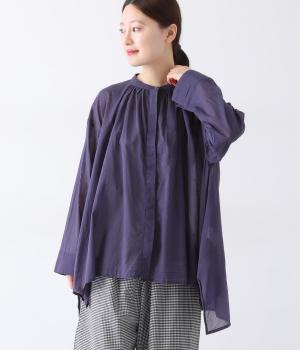 オーガニックコットンボイル無地　変形ヘムカラーブラウス(バイオレット-ONESIZE)