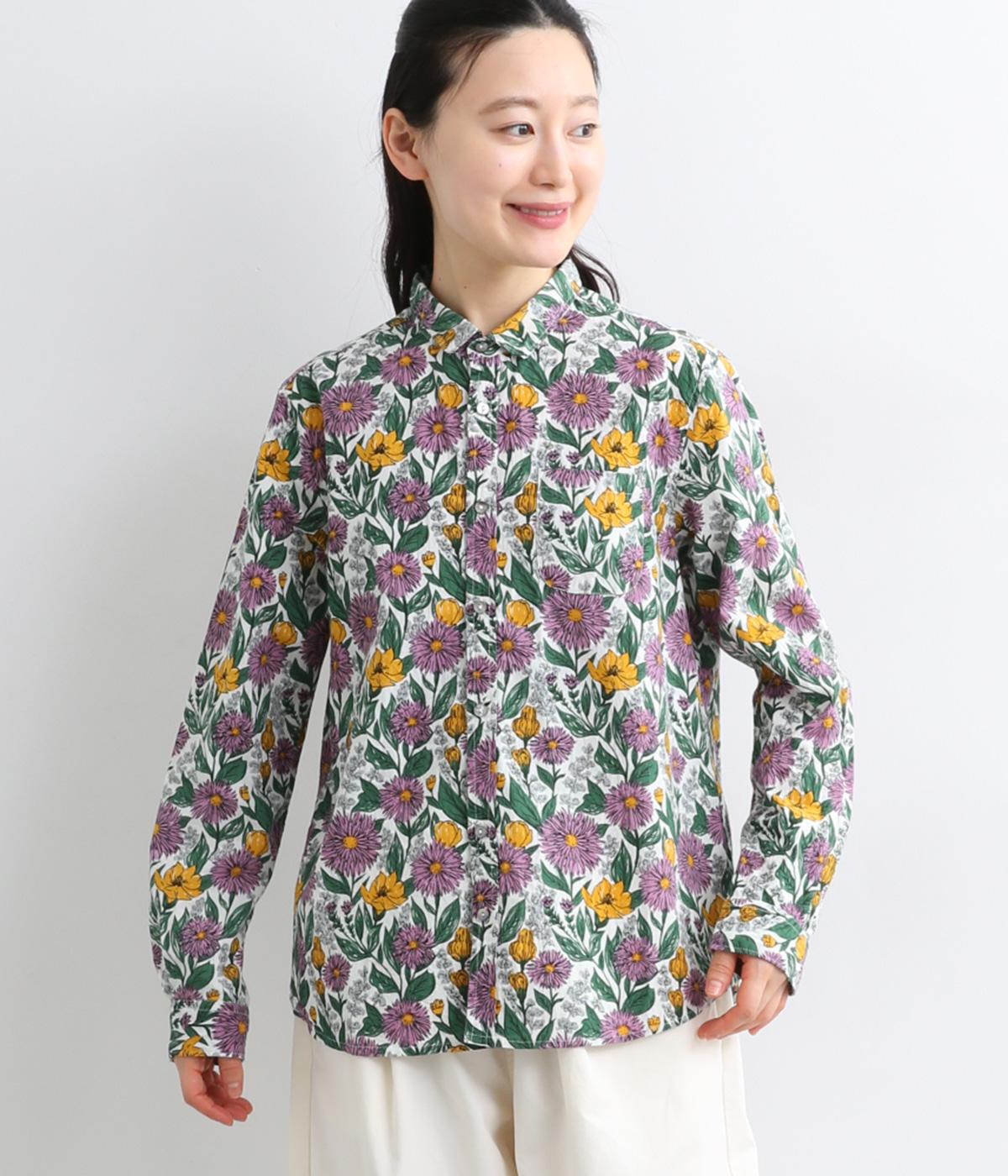 ポプリンボタニカルガーデンプリントレギュラーシャツ(エクリュ-F)