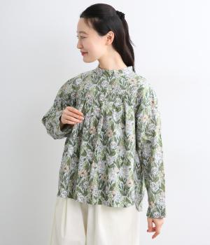 ポプリンボタニカルガーデンプリントスタンドカラータックプルオーバー