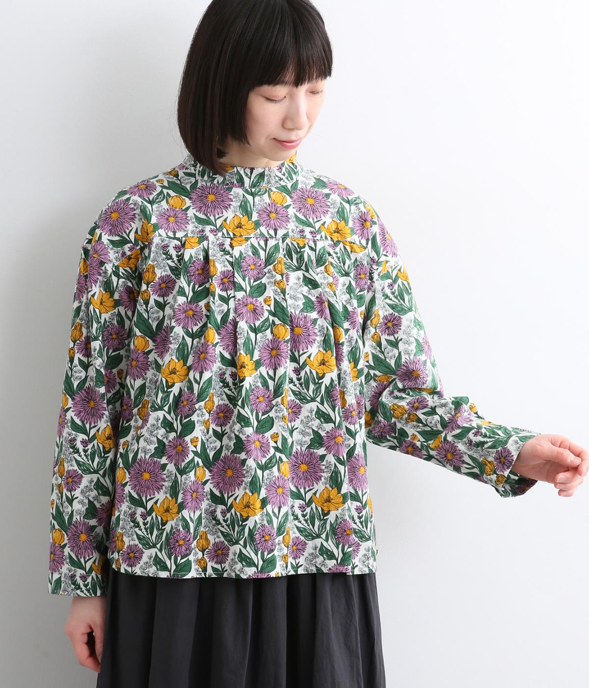 ポプリンボタニカルガーデンプリントスタンドカラータックプルオーバー(エクリュ-F)