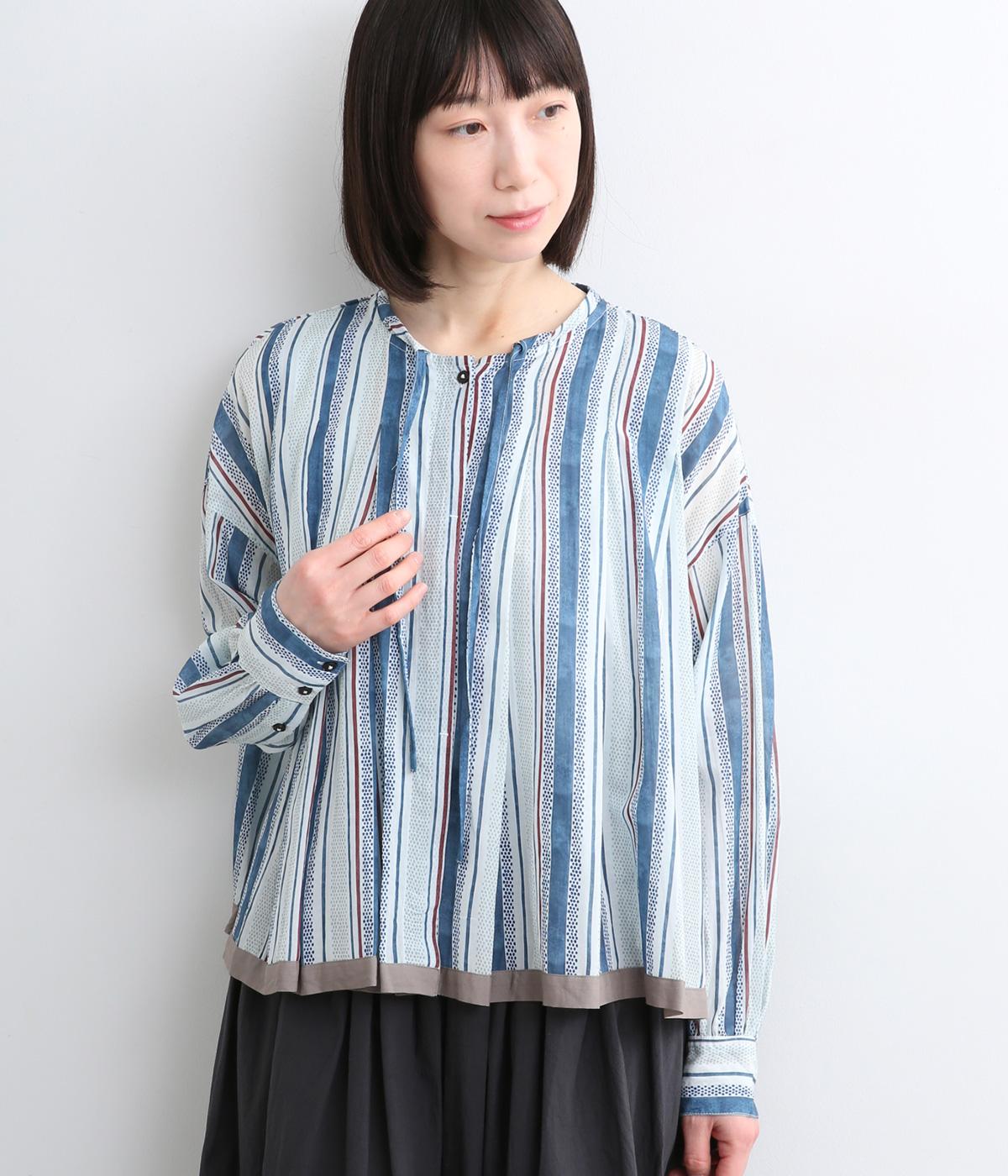 シルクタッチVoileドットストライププリントフレアブラウス(ナチュラル-F)