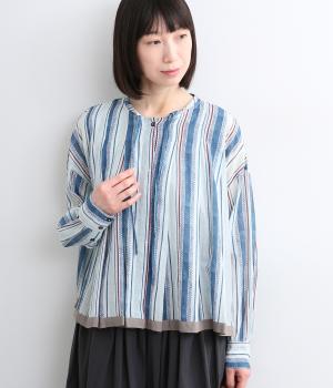 シルクタッチVoileドットストライププリントフレアブラウス(ナチュラル-F)