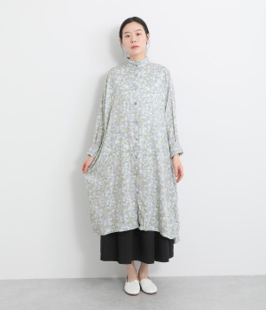 コットンボイルミストプリント　ワイドドルマンワンピース(アッシュグレー-ONESIZE)