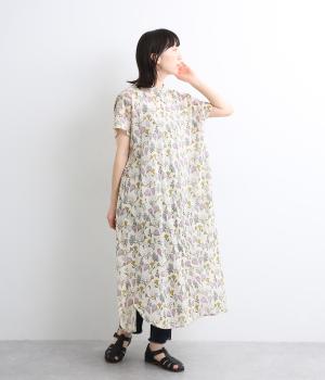 ライトボイル　ミディアムフラワープリントスタンドカラーワンピース(アイボリー-ONESIZE)