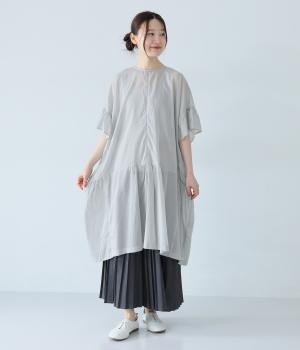 オーガニックコットンボイル無地　ギャザースリーブ2wayチュニック(フロスティグレー-ONESIZE)