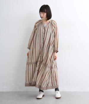シルクタッチVoileドットストライププリント前開きラグランワンピース