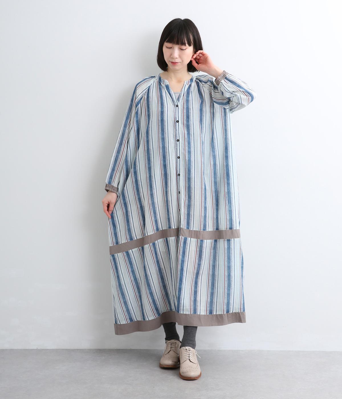 シルクタッチVoileドットストライププリント前開きラグランワンピース(ナチュラル-F)